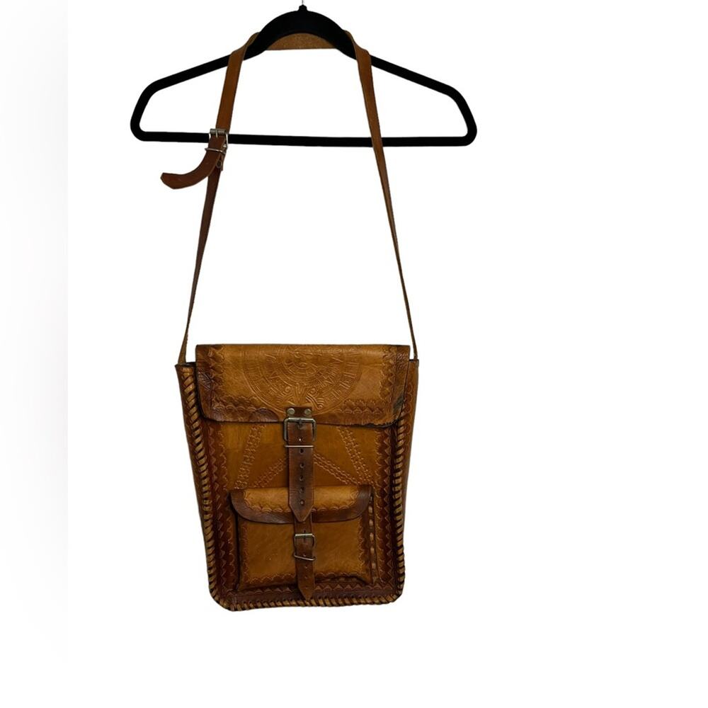 Handmade custom tooled leather crossbody bag